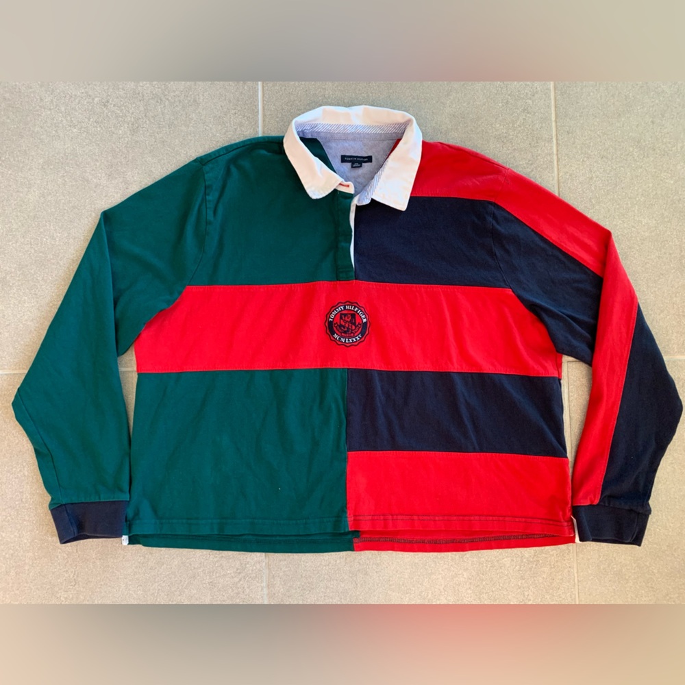 TOMMY HILFIGER‎ Polo Shirt Youth XXL Multi Colored Long Sleeve Pullover